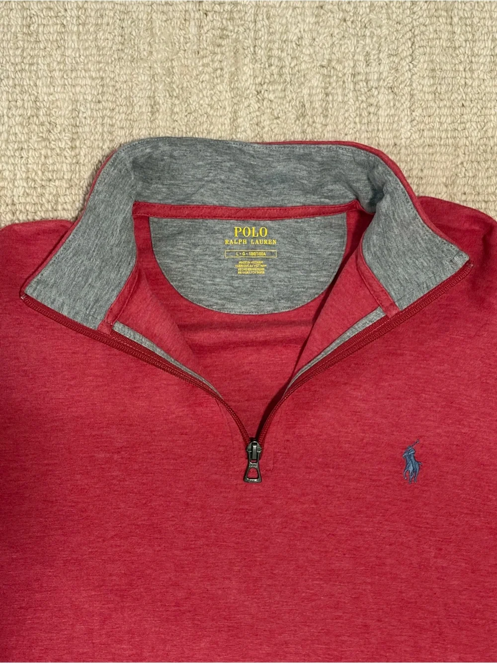 Polo by Ralph Lauren Red Quarter-Zip with Gray Contrast Collar